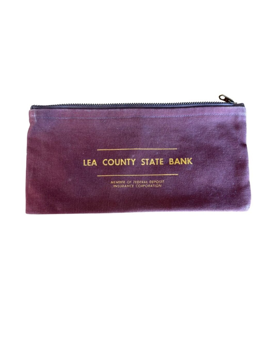 A Rifkin & Co Coin Bank Pouch Maroon Canvas Zipper Vintage Lea County State Logo